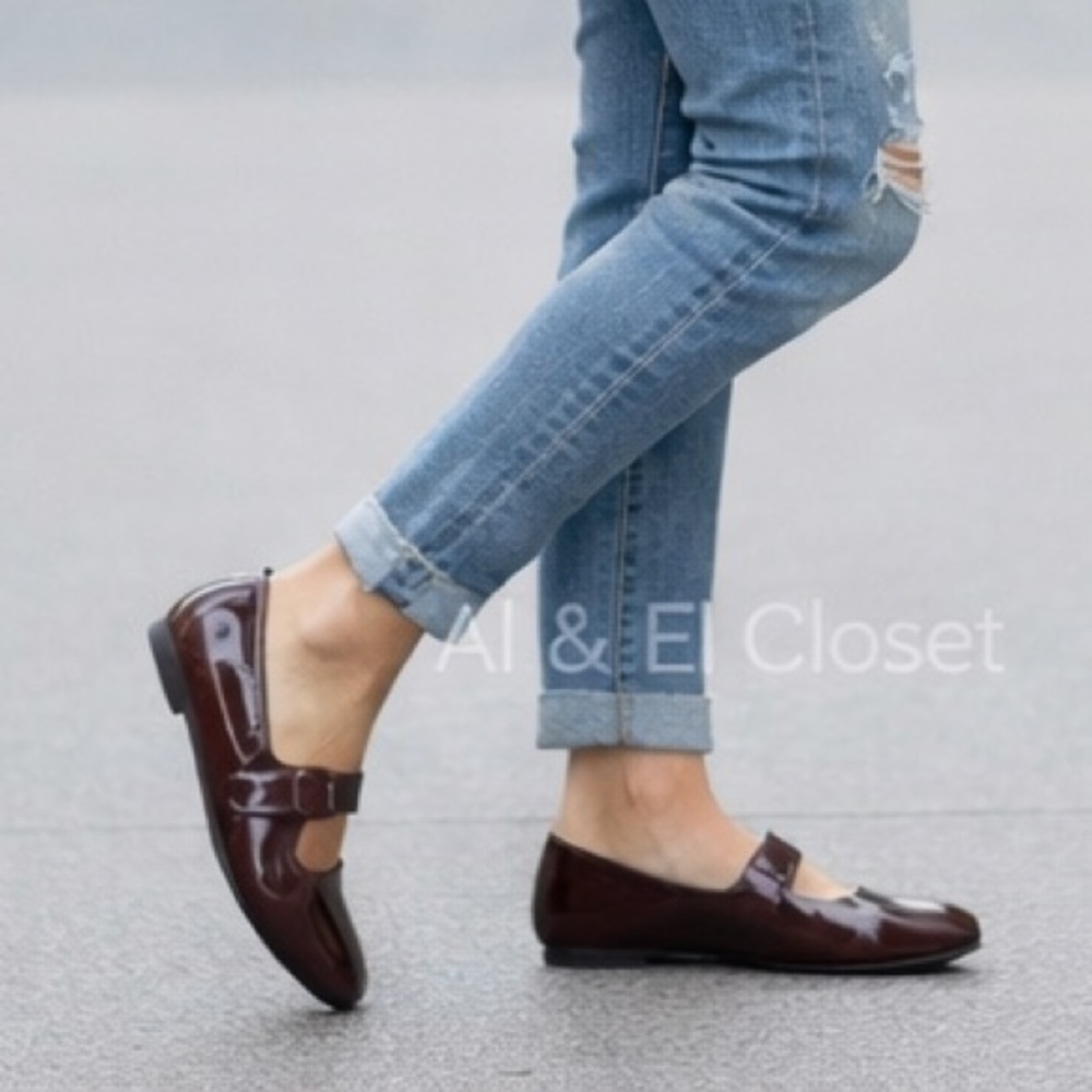 Zodiac Indira Vegan Patent Mary Jane Flats Burgundy Buckle 7.5M New With Box